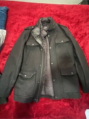 Guess Men's Black Military Field Jacket with Quilted Liner
